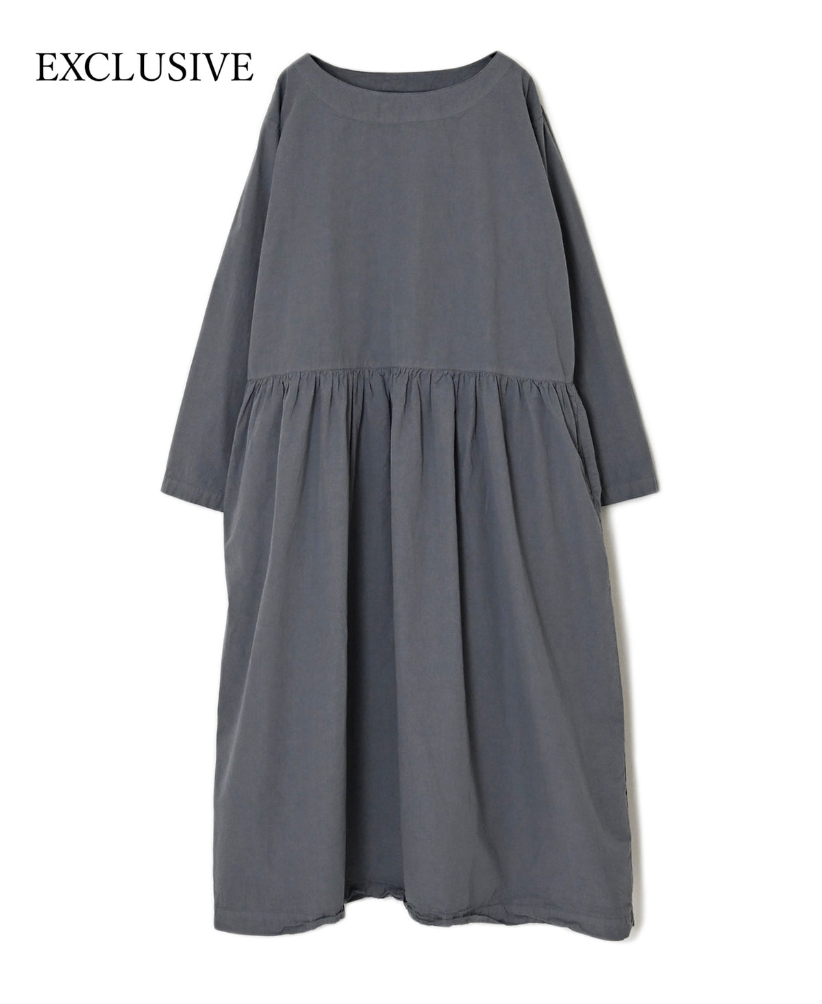 INAM2653PD 40s POPLIN OVERDYE BOAT NECK L/SL ONE-PIECE