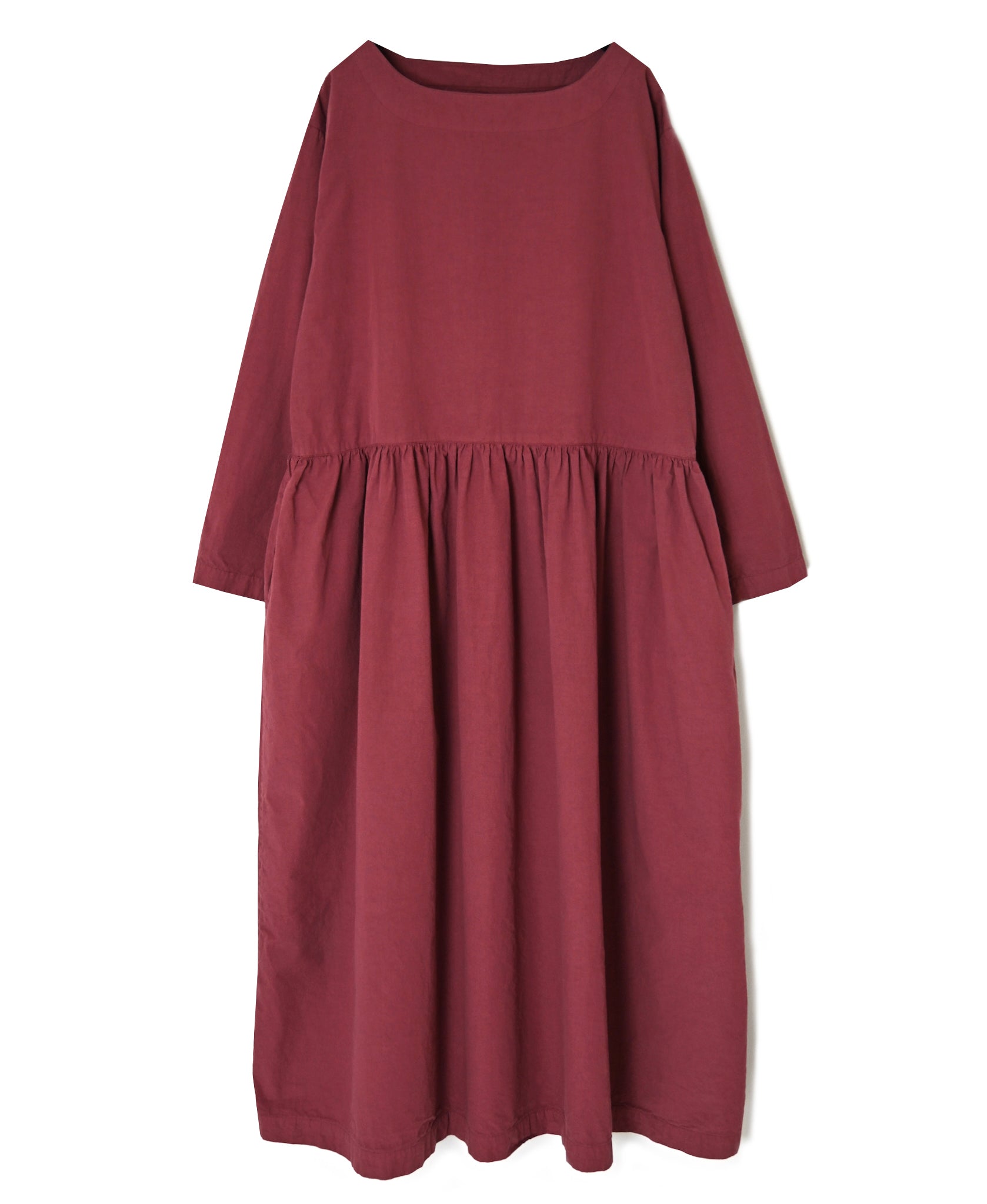 INAM2653PD 40s POPLIN OVERDYE BOAT NECK L/SL ONE-PIECE