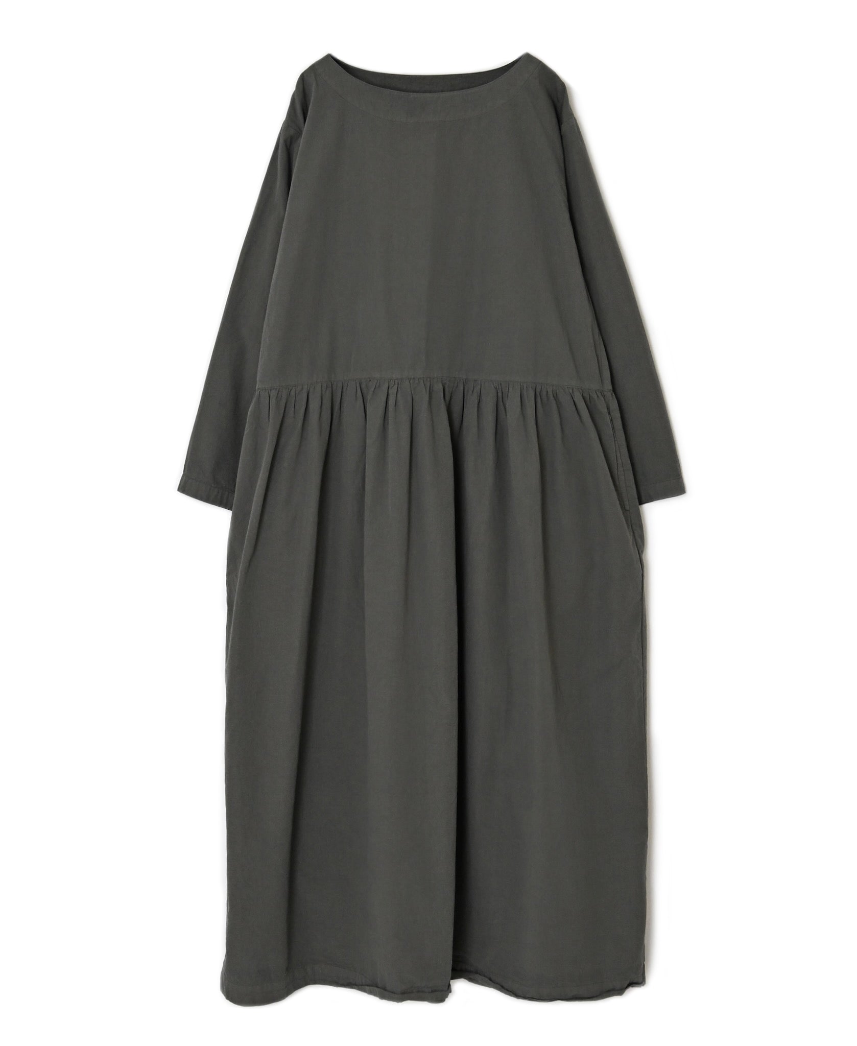 INAM2653PD 40s POPLIN OVERDYE BOAT NECK L/SL ONE-PIECE