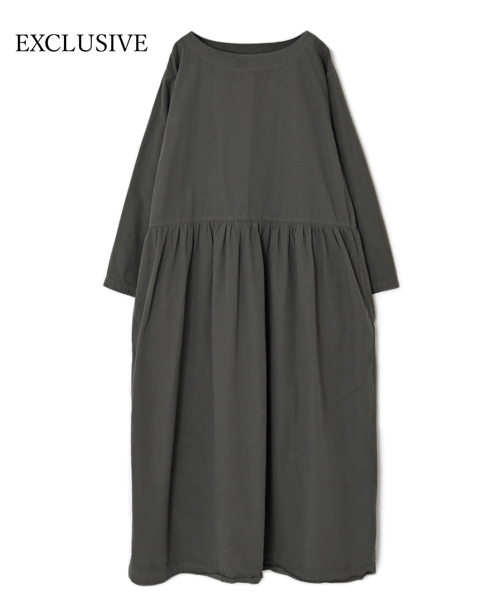 INAM2653PD 40s POPLIN OVERDYE BOAT NECK L/SL ONE-PIECE