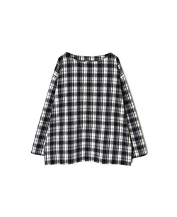 INAM2671 YARN DYED COTTON CHECK BOAT NECK SMOCK