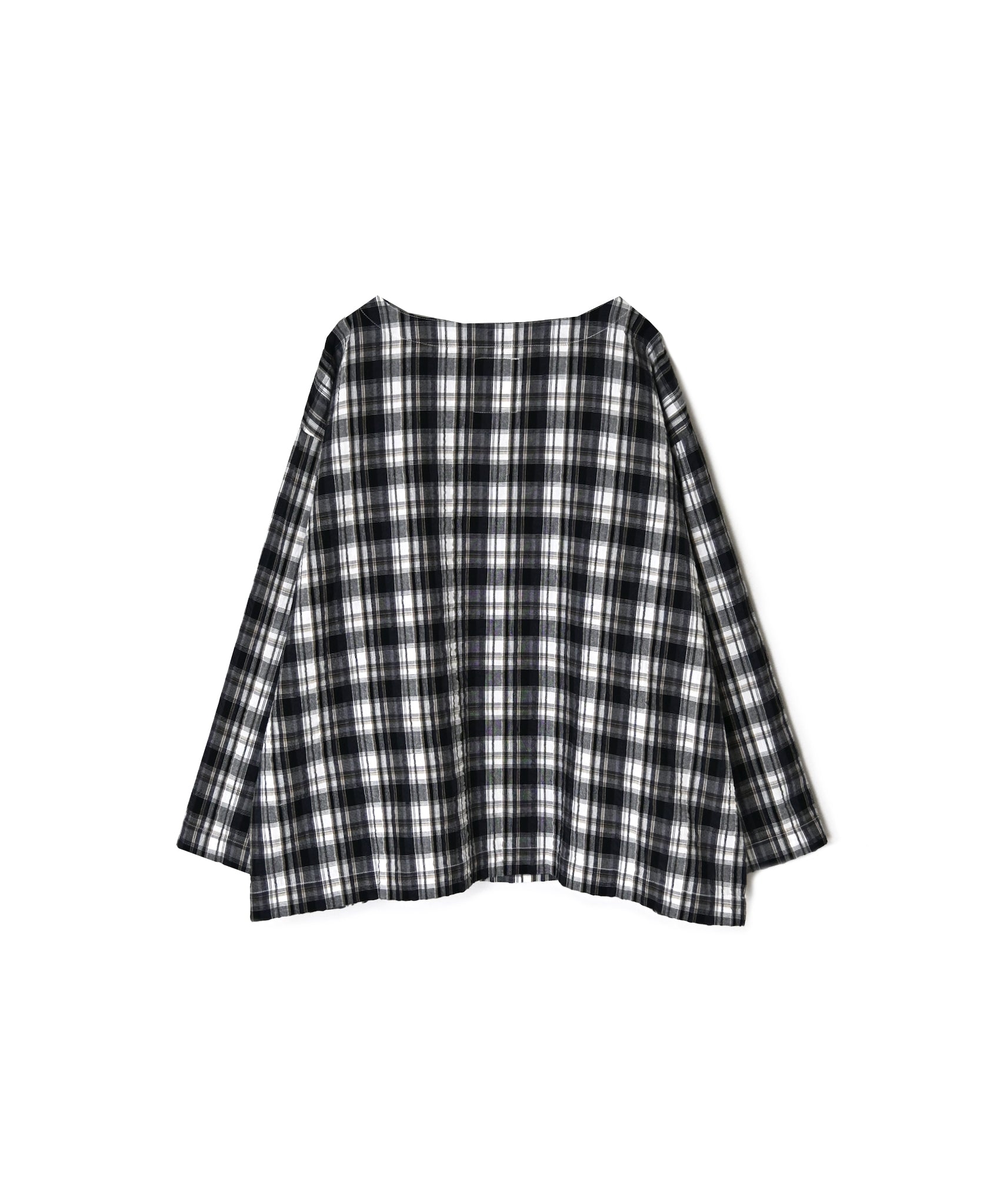 INAM2671 YARN DYED COTTON CHECK BOAT NECK SMOCK