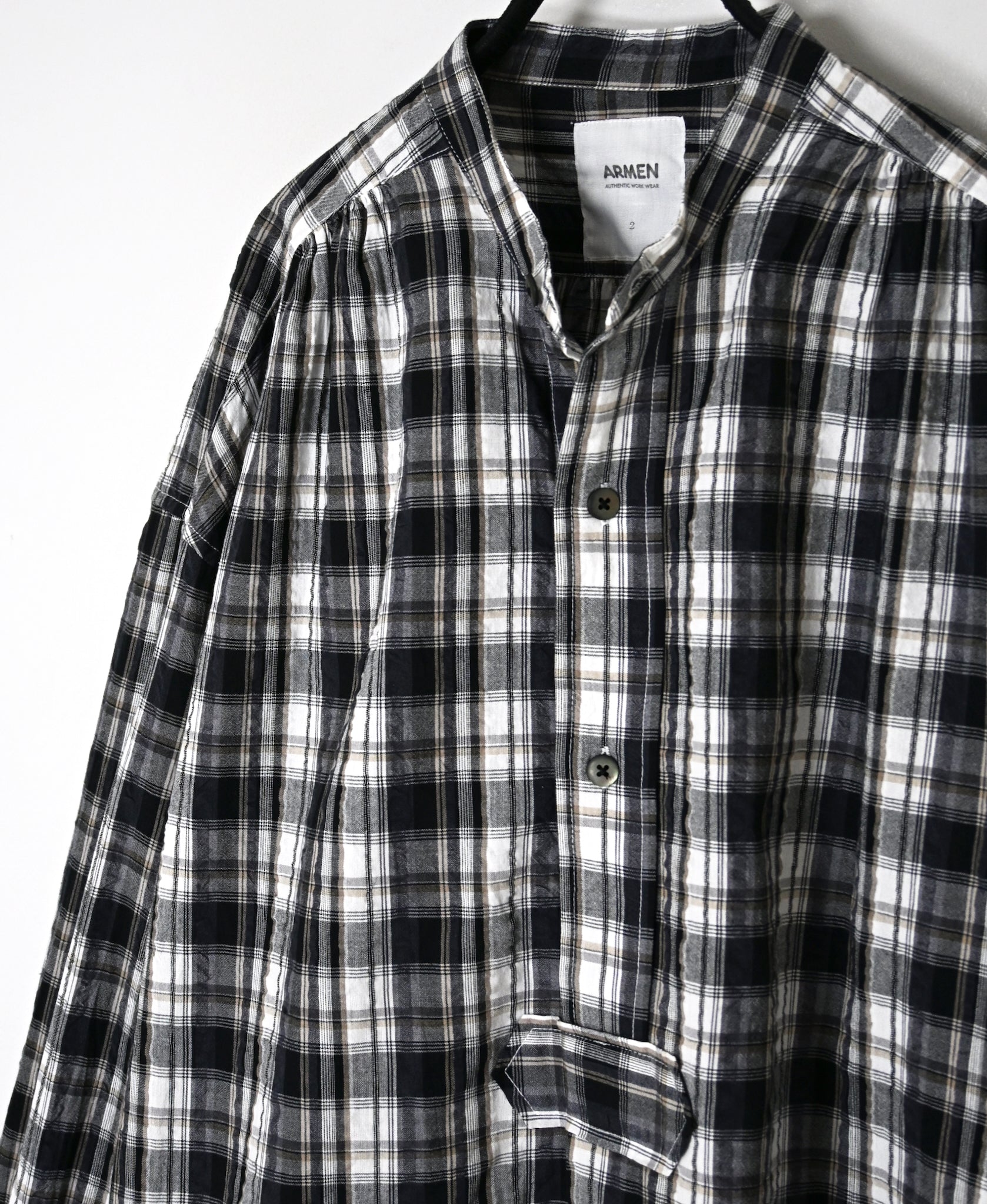 INAM2672 YARN DYED COTTON CHECK WORK GATHER SHIRT