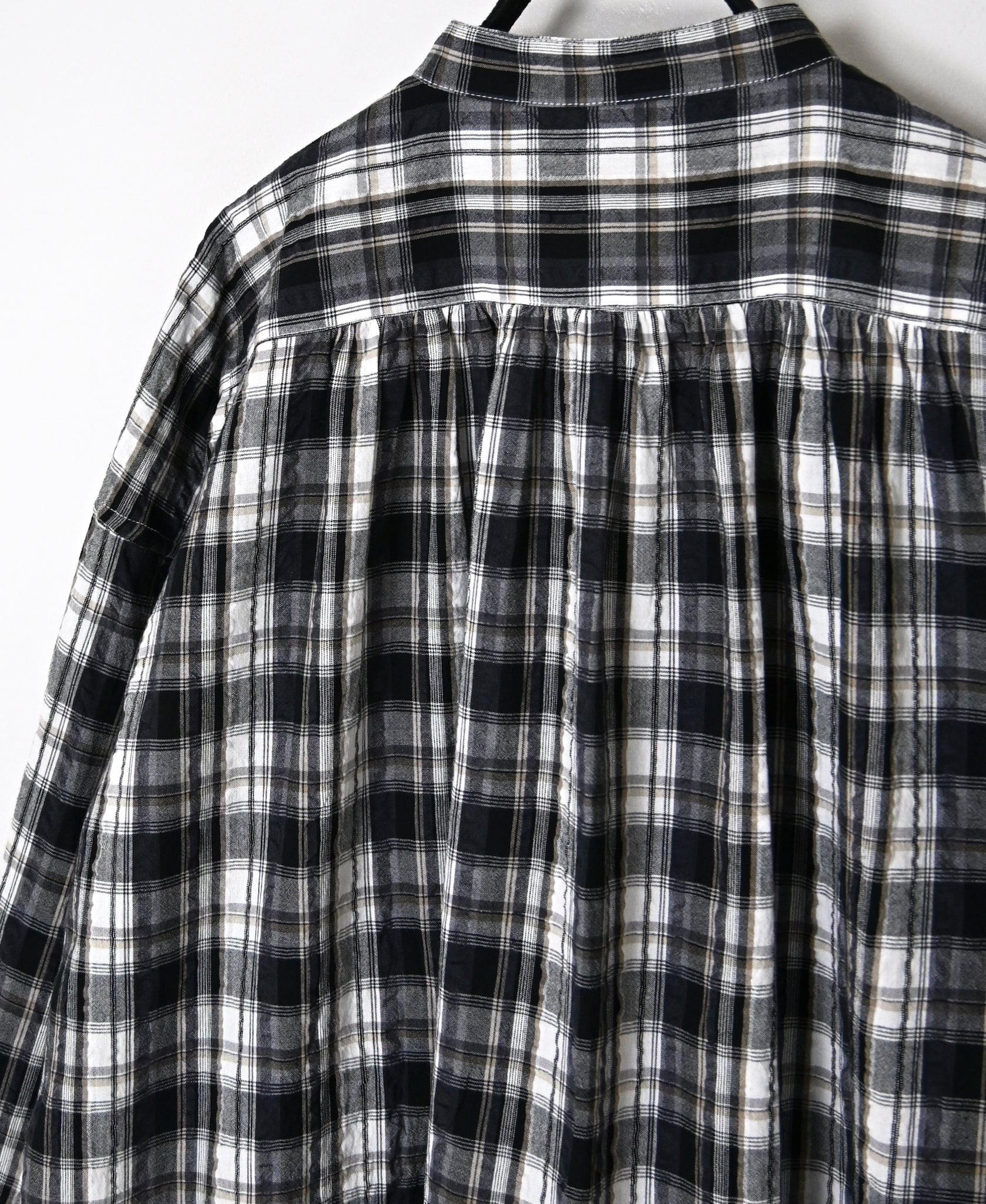 INAM2672 YARN DYED COTTON CHECK WORK GATHER SHIRT