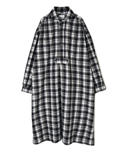 INAM2673 YARN DYED COTTON CHECK WORK GATHER LONG SHIRT