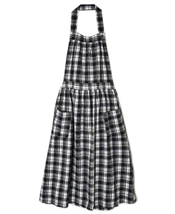 INAM2674 YARN DYED COTTON CHECK GATHERED APRON DRESS