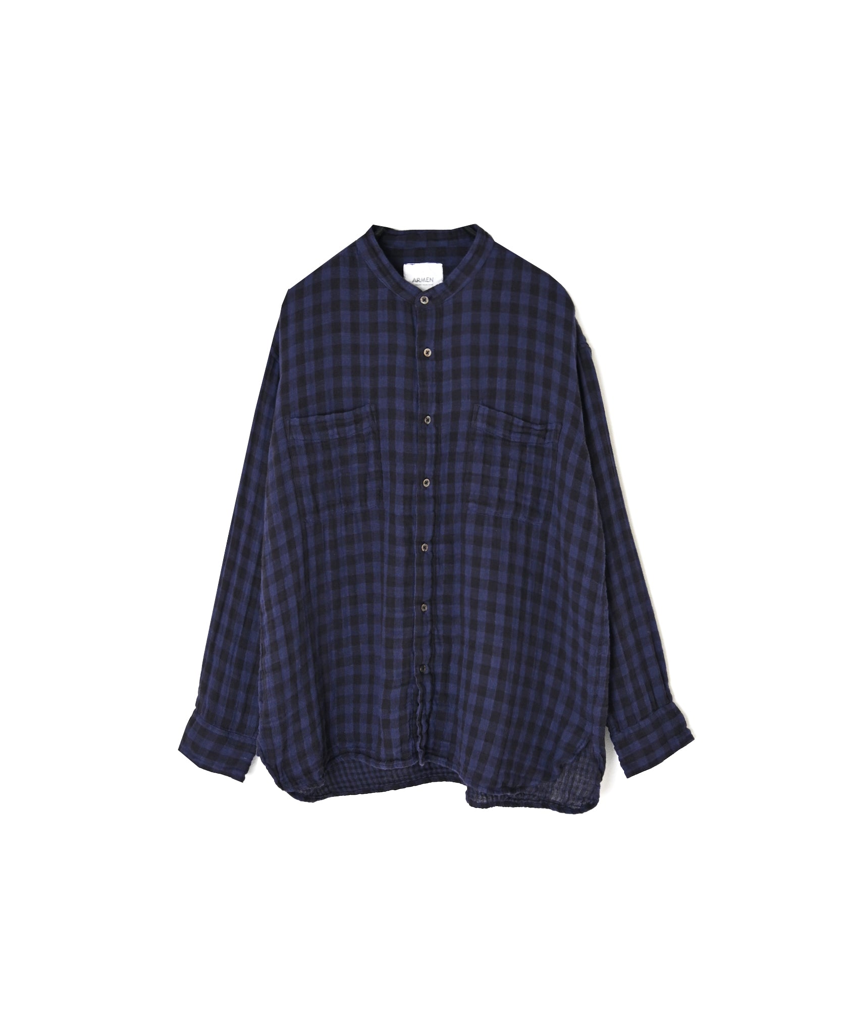INAM2681DGD COTTON DOUBLE GAUZE CHECK OVERDYE UTILITY BANDED COLLAR SHIRT