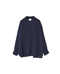 INAM2681DGD COTTON DOUBLE GAUZE CHECK OVERDYE UTILITY BANDED COLLAR SHIRT