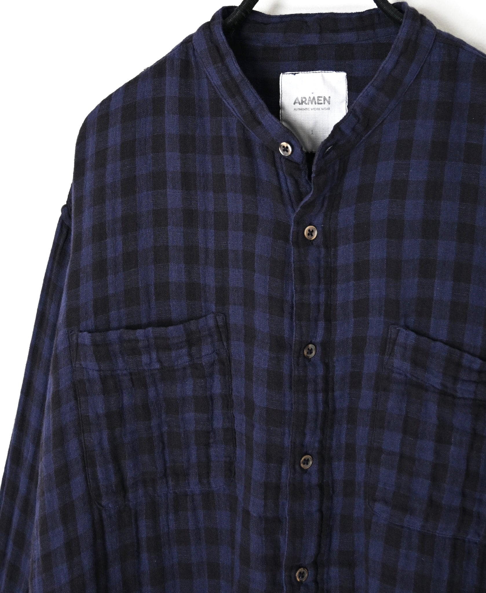 INAM2681DGD COTTON DOUBLE GAUZE CHECK OVERDYE UTILITY BANDED COLLAR SHIRT