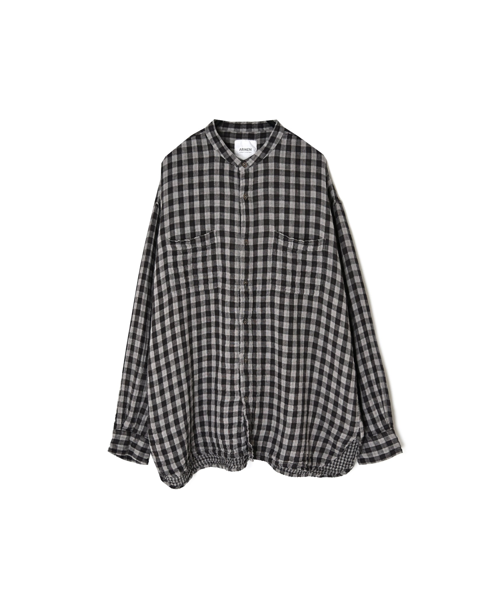 INAM2681DGD COTTON DOUBLE GAUZE CHECK OVERDYE UTILITY BANDED COLLAR SHIRT