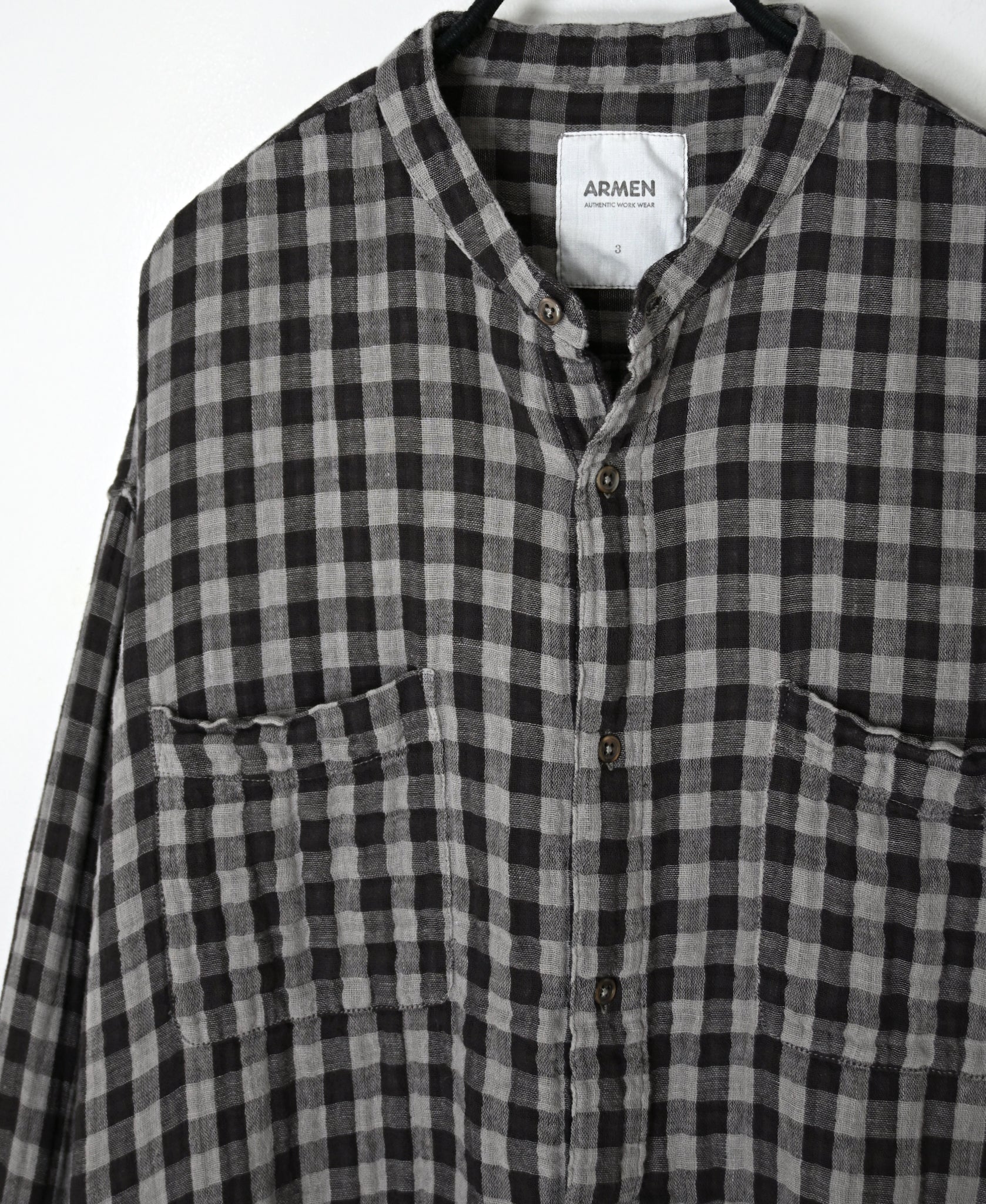 INAM2681DGD COTTON DOUBLE GAUZE CHECK OVERDYE UTILITY BANDED COLLAR SHIRT
