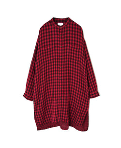 INAM2682DGD COTTON DOUBLE GAUZE CHECK OVERDYE UTILITY BANDED COLLAR LONG SHIRT