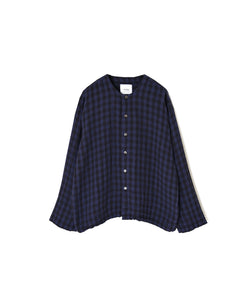INAM2683DGD COTTON DOUBLE GAUZE CHECK OVERDYE CREW NECK CARDIGAN