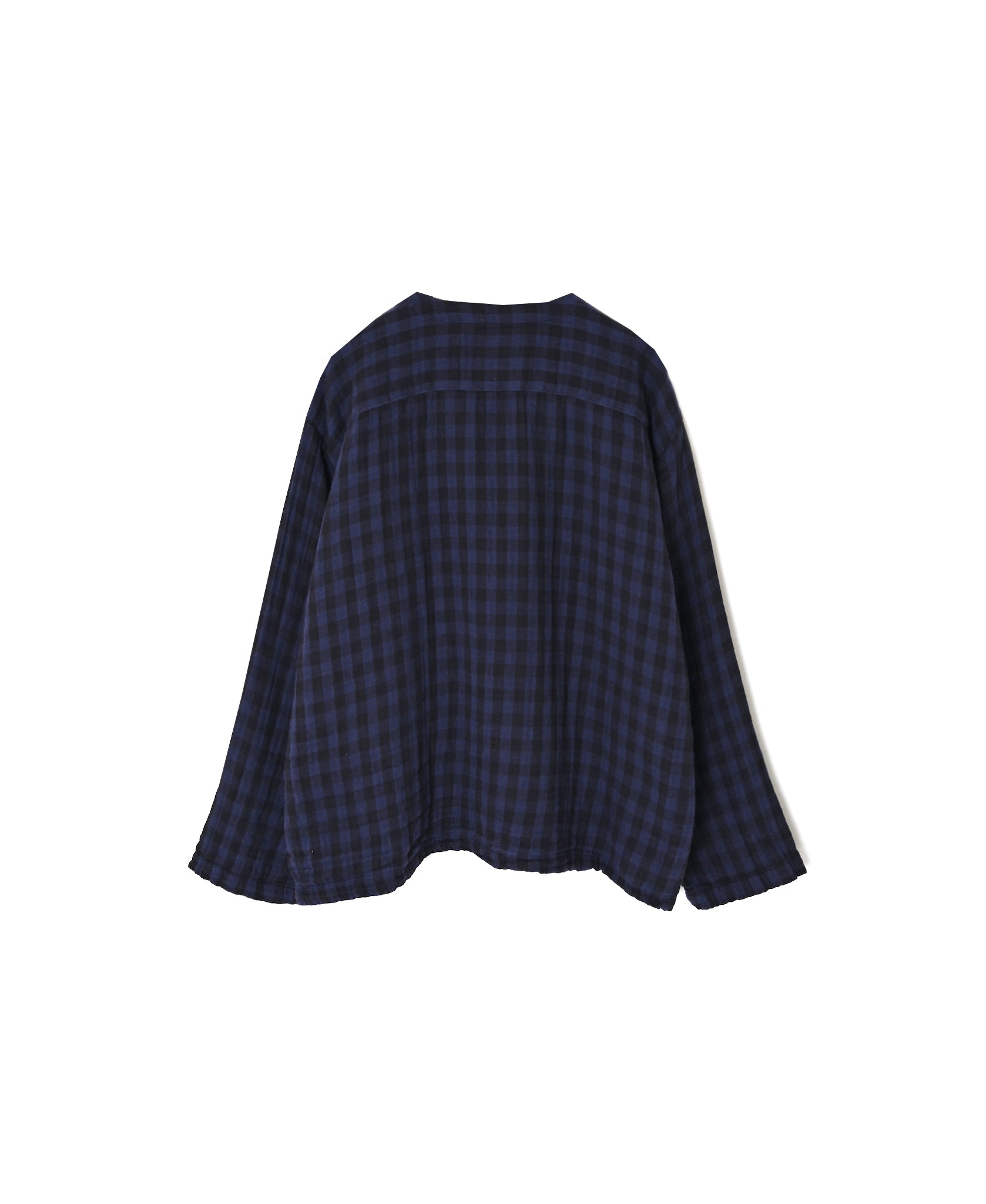 INAM2683DGD COTTON DOUBLE GAUZE CHECK OVERDYE CREW NECK CARDIGAN