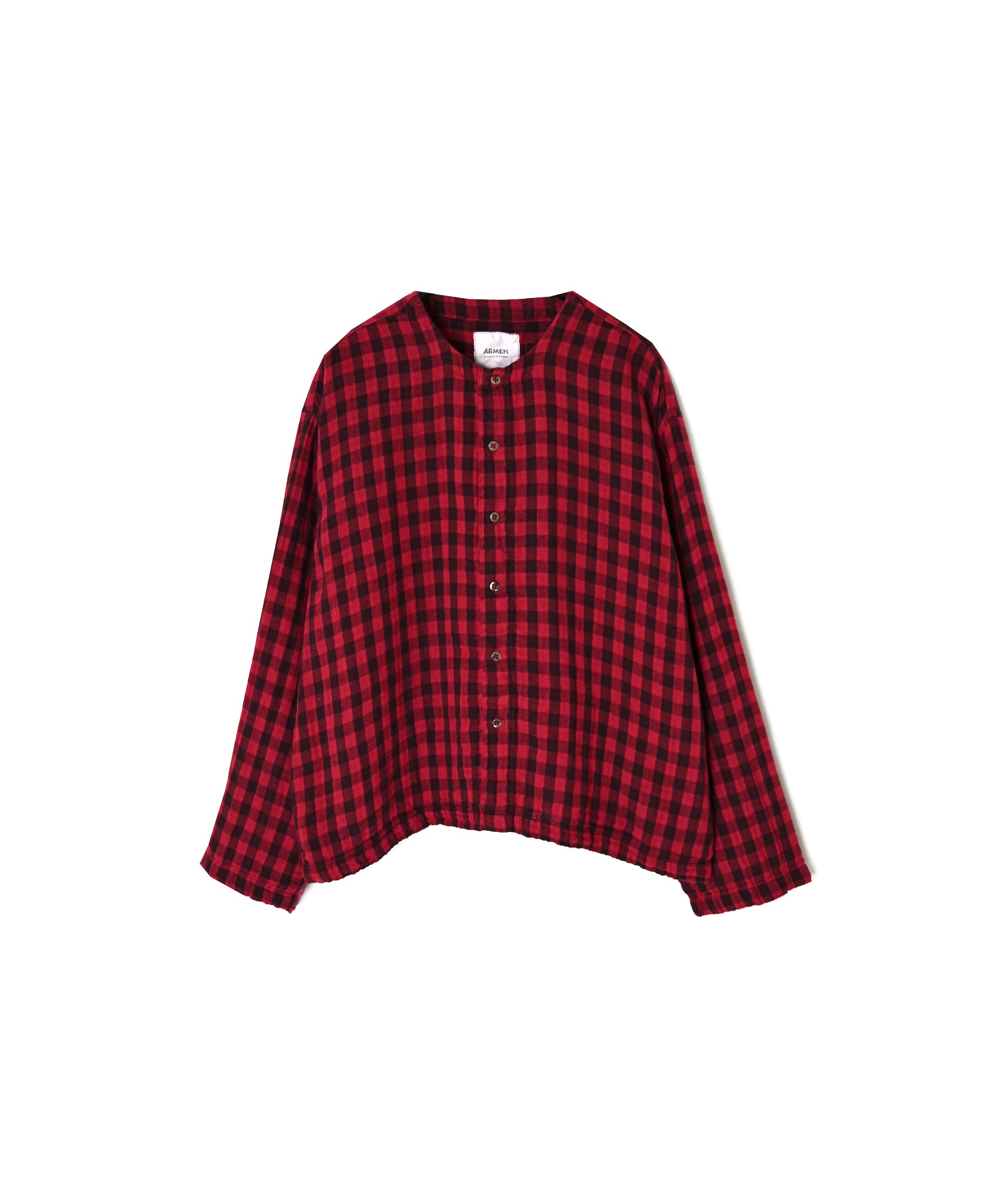 INAM2683DGD COTTON DOUBLE GAUZE CHECK OVERDYE CREW NECK CARDIGAN