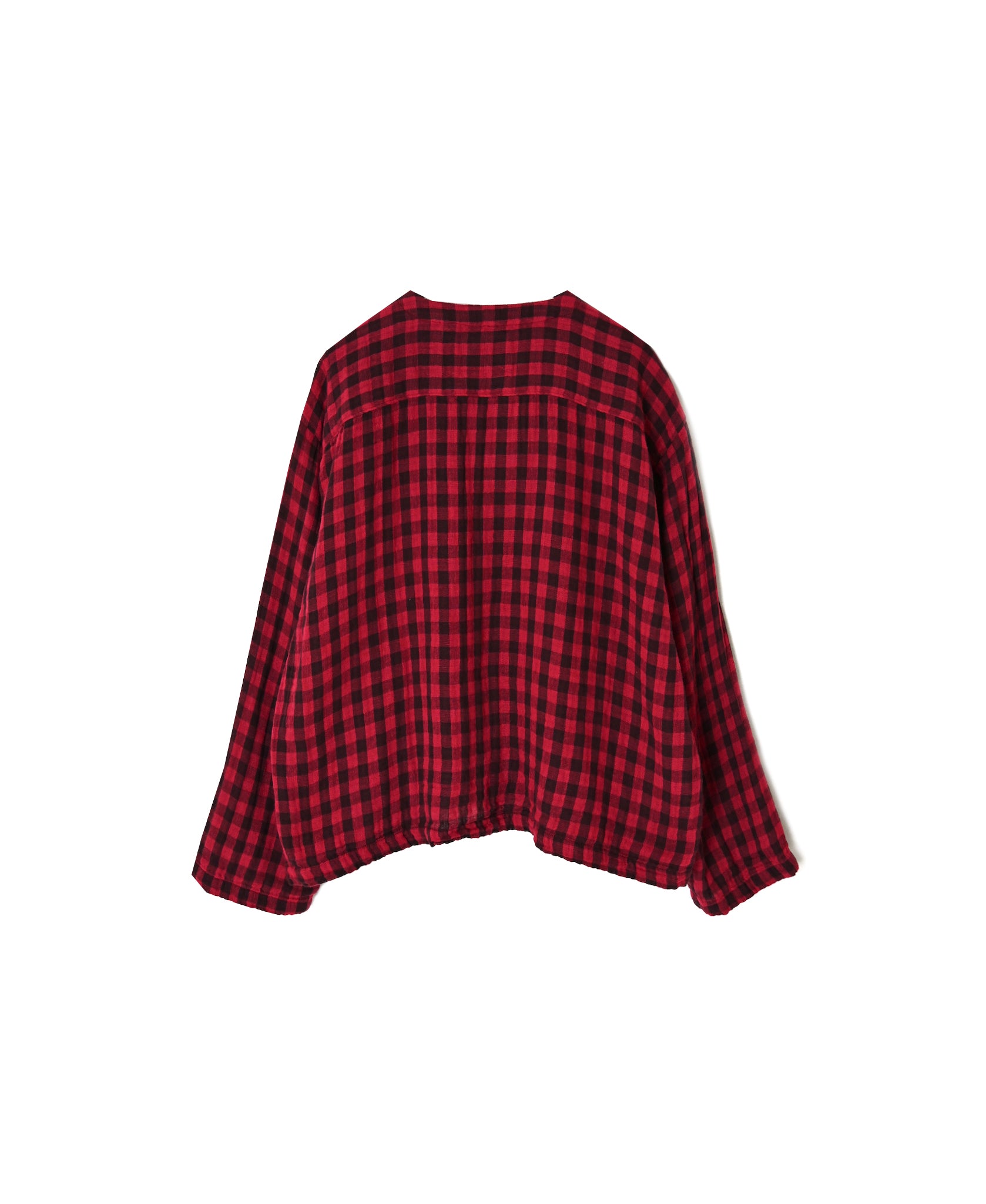 INAM2683DGD COTTON DOUBLE GAUZE CHECK OVERDYE CREW NECK CARDIGAN