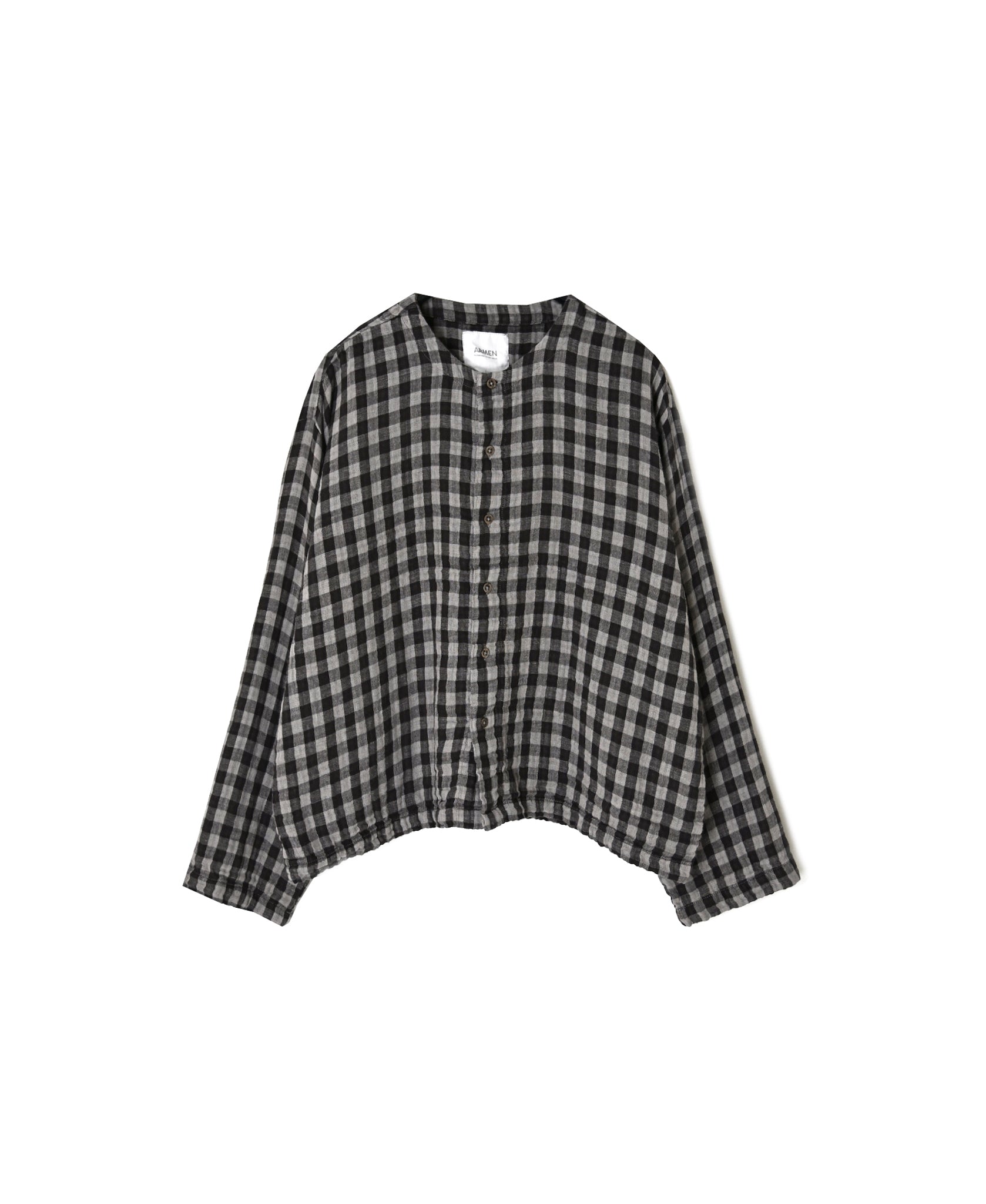 INAM2683DGD COTTON DOUBLE GAUZE CHECK OVERDYE CREW NECK CARDIGAN