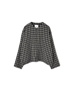 INAM2683DGD COTTON DOUBLE GAUZE CHECK OVERDYE CREW NECK CARDIGAN