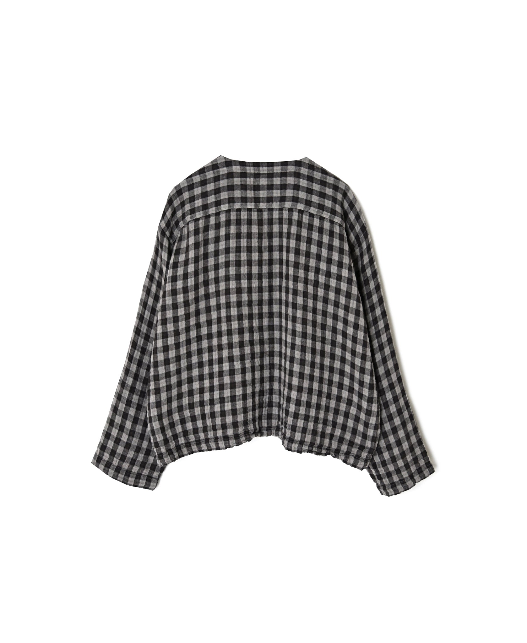 INAM2683DGD COTTON DOUBLE GAUZE CHECK OVERDYE CREW NECK CARDIGAN
