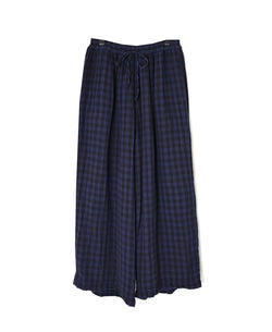 INAM2684DGD COTTON DOUBLE GAUZE CHECK OVERDYE GATHERED EASY PANTS WITH LINING