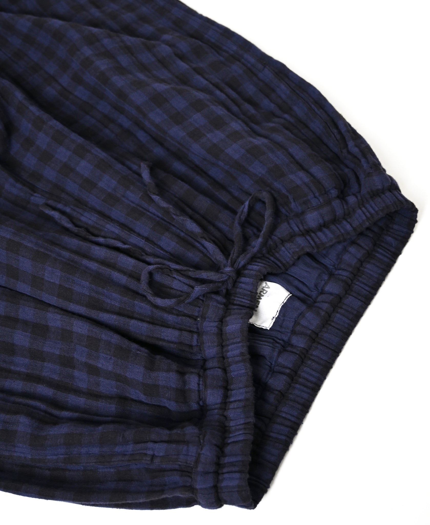 INAM2684DGD COTTON DOUBLE GAUZE CHECK OVERDYE GATHERED EASY PANTS WITH LINING