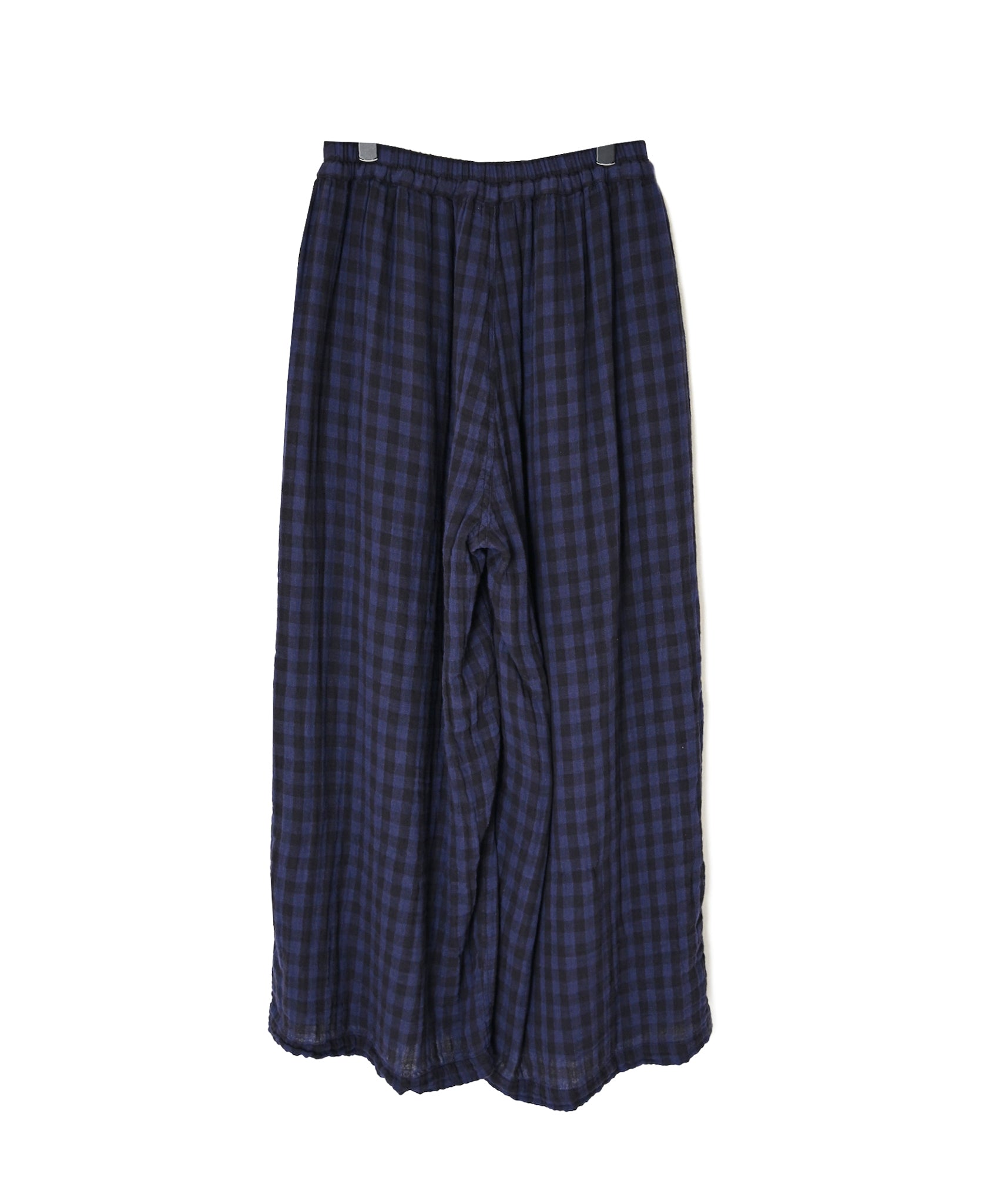 INAM2684DGD COTTON DOUBLE GAUZE CHECK OVERDYE GATHERED EASY PANTS WITH LINING