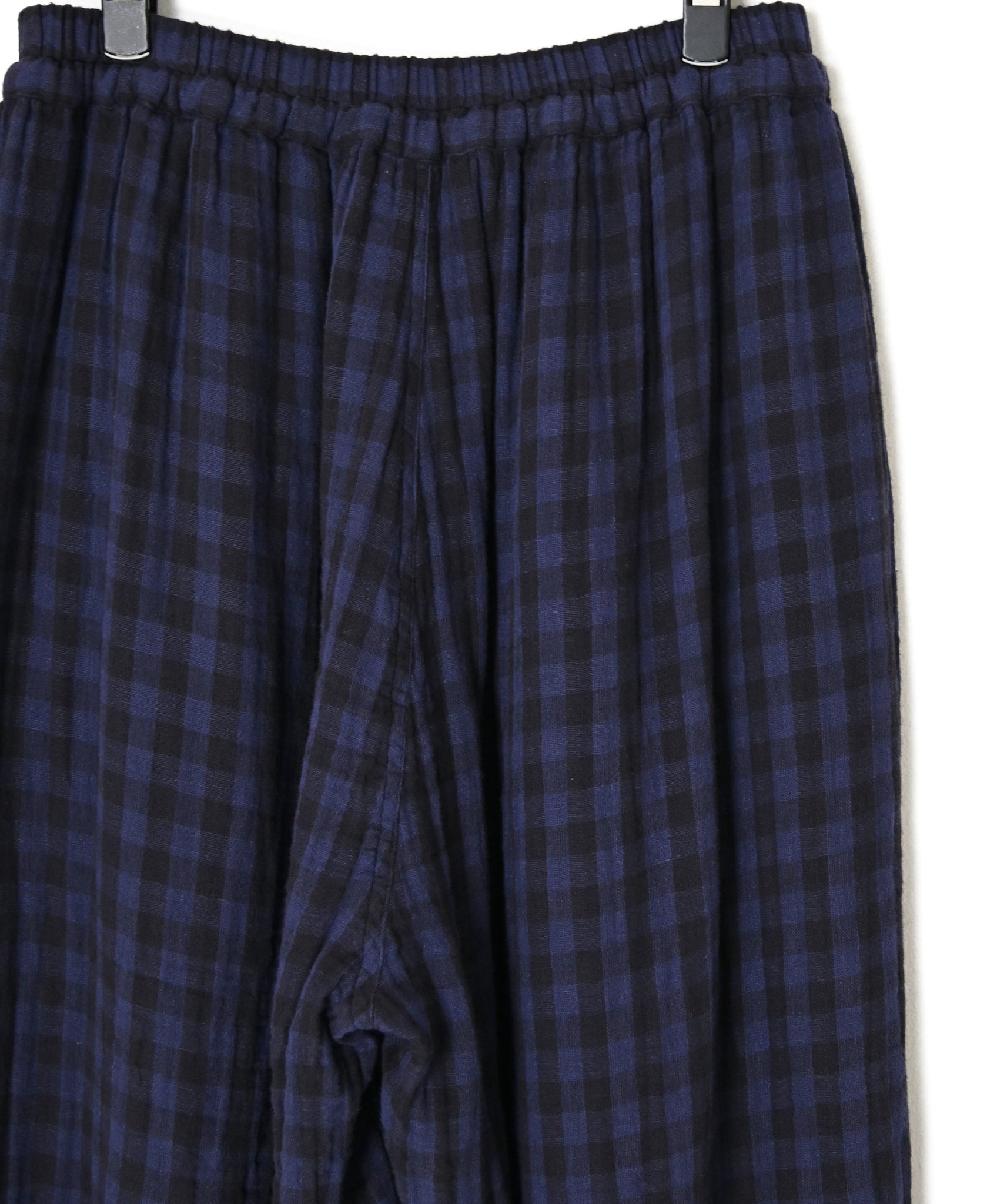 INAM2684DGD COTTON DOUBLE GAUZE CHECK OVERDYE GATHERED EASY PANTS WITH LINING