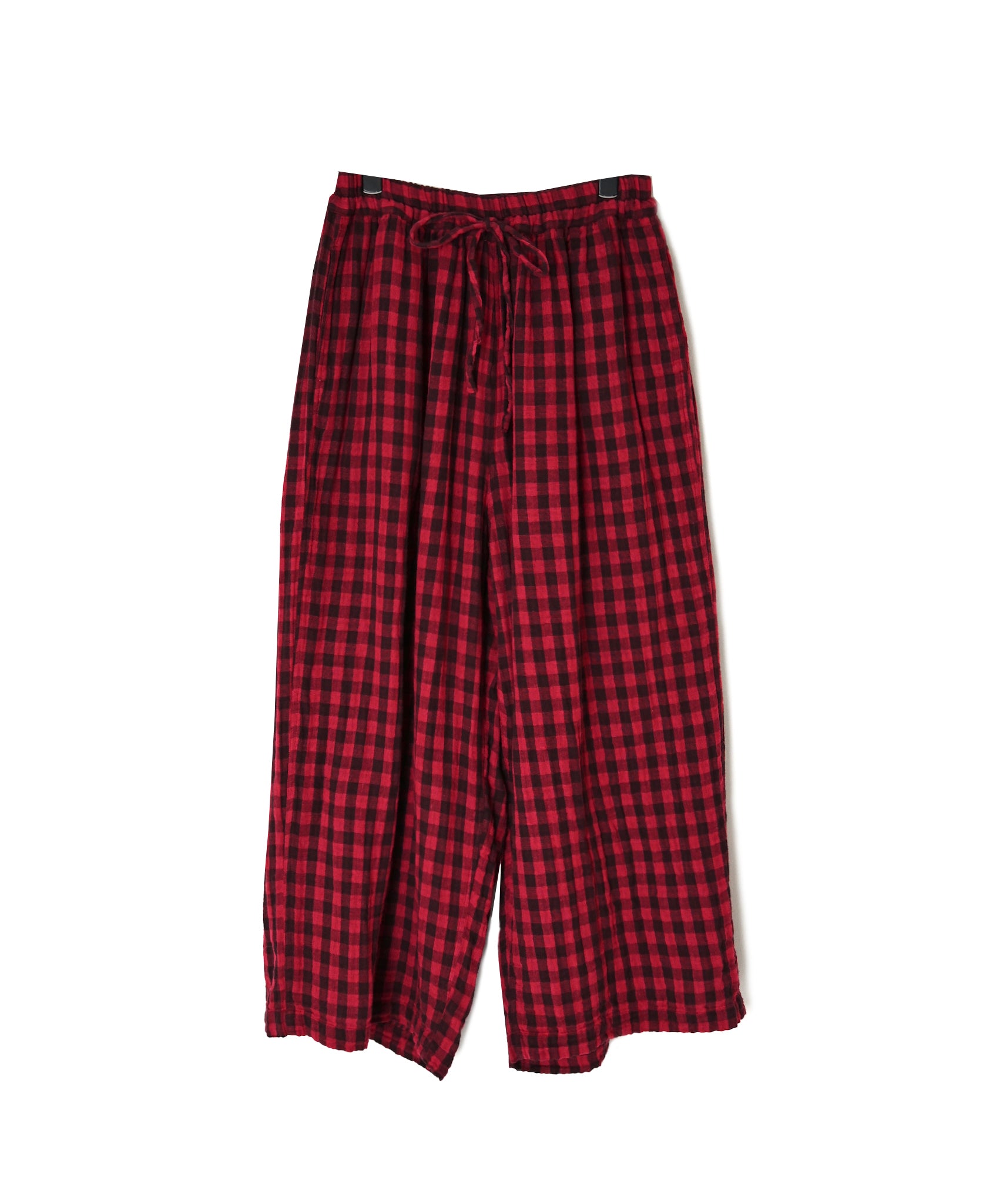 INAM2684DGD COTTON DOUBLE GAUZE CHECK OVERDYE GATHERED EASY PANTS WITH LINING