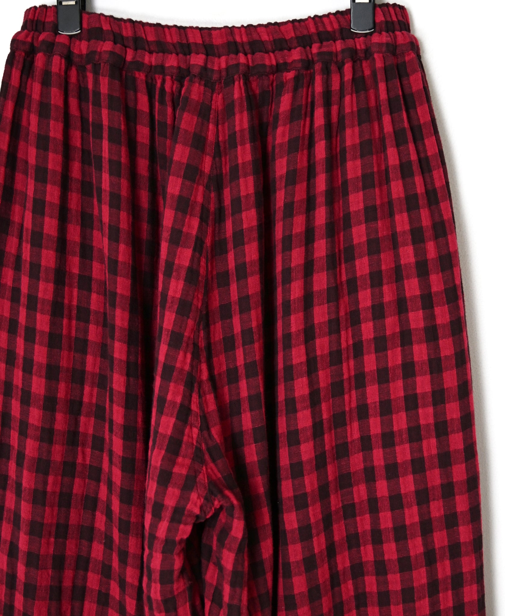 INAM2684DGD COTTON DOUBLE GAUZE CHECK OVERDYE GATHERED EASY PANTS WITH LINING