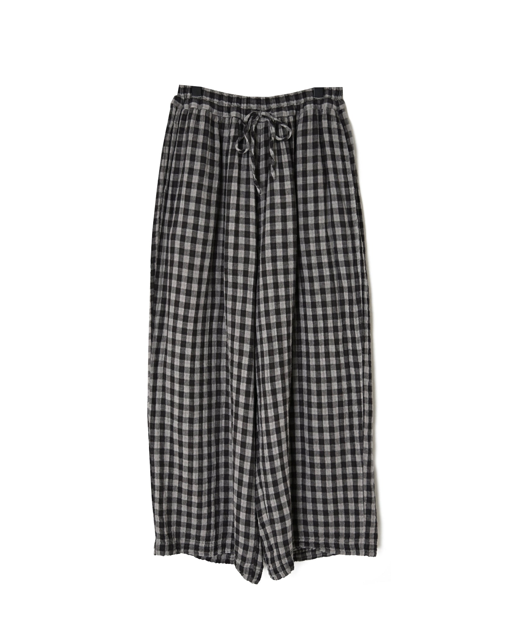 INAM2684DGD COTTON DOUBLE GAUZE CHECK OVERDYE GATHERED EASY PANTS WITH LINING