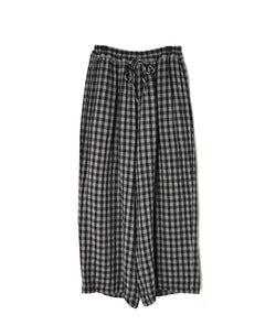 INAM2684DGD COTTON DOUBLE GAUZE CHECK OVERDYE GATHERED EASY PANTS WITH LINING