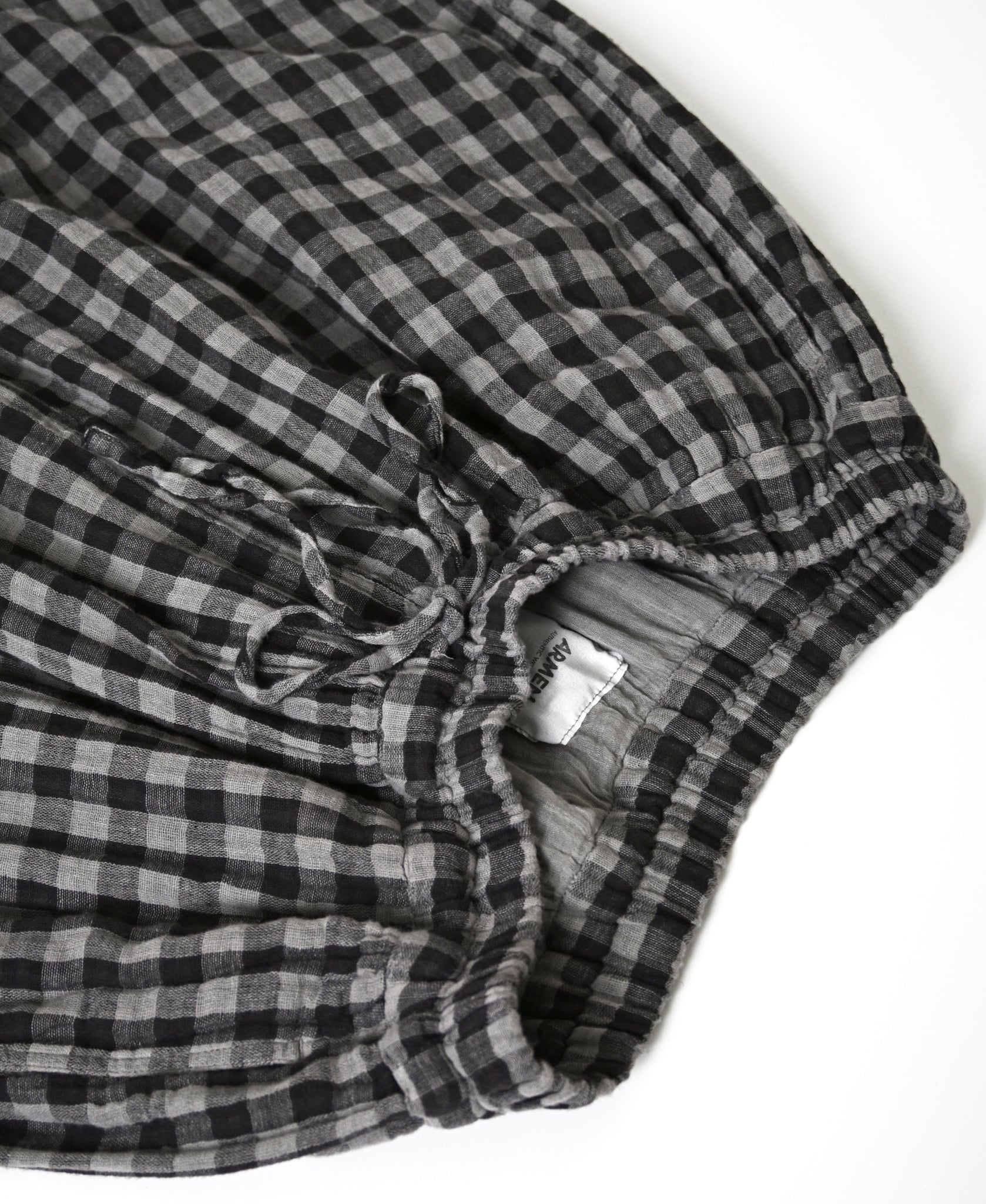 INAM2684DGD COTTON DOUBLE GAUZE CHECK OVERDYE GATHERED EASY PANTS WITH LINING