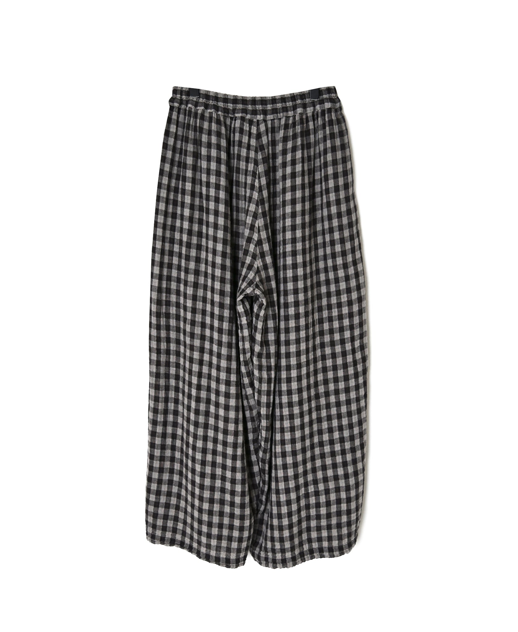 INAM2684DGD COTTON DOUBLE GAUZE CHECK OVERDYE GATHERED EASY PANTS WITH LINING