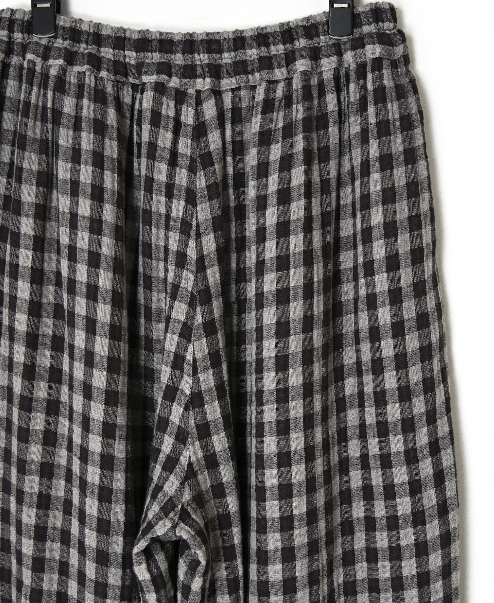 INAM2684DGD COTTON DOUBLE GAUZE CHECK OVERDYE GATHERED EASY PANTS WITH LINING