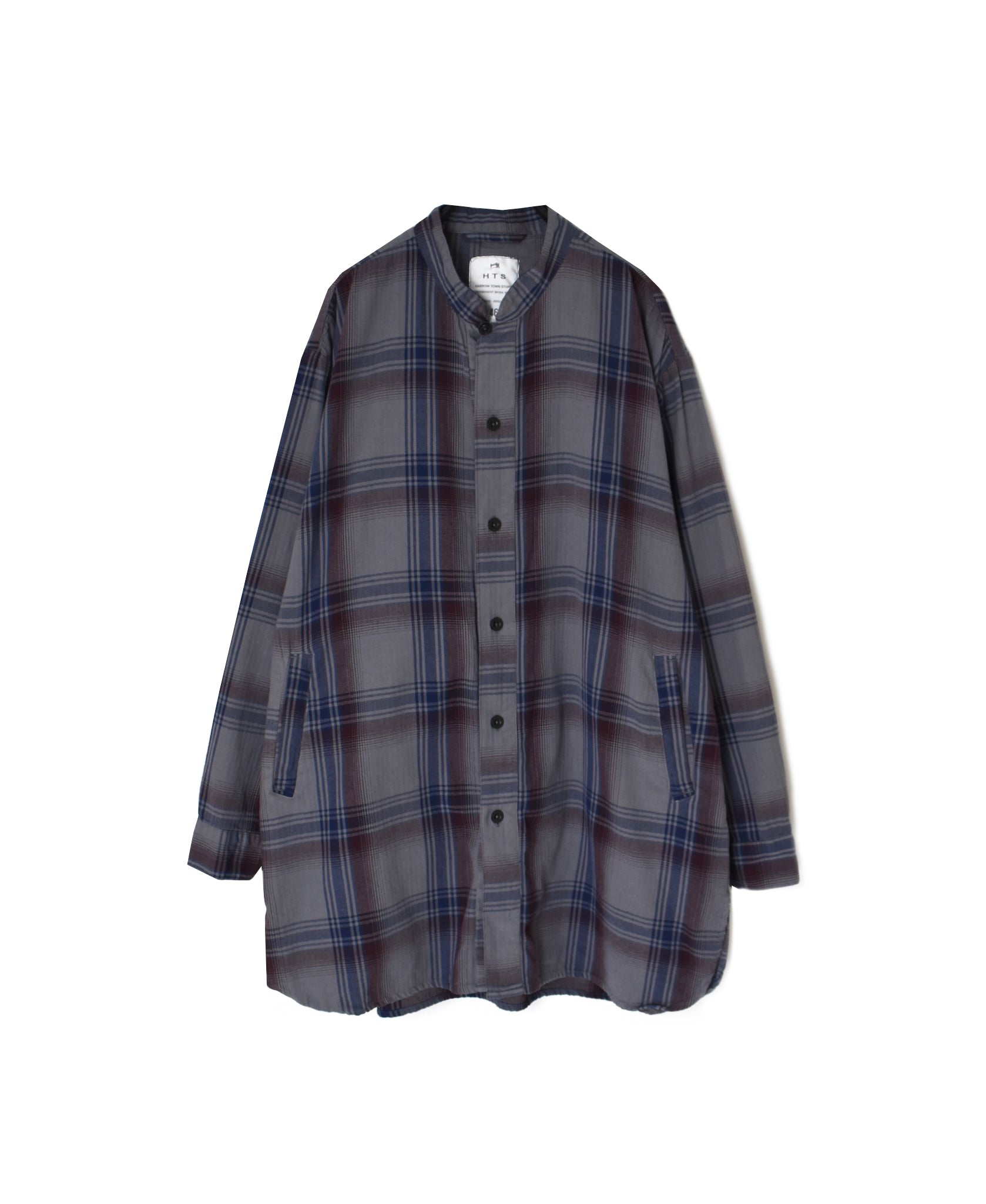 INHT2683CD COTTON CHECK OVERDYE STAND COLLAR SHIRT