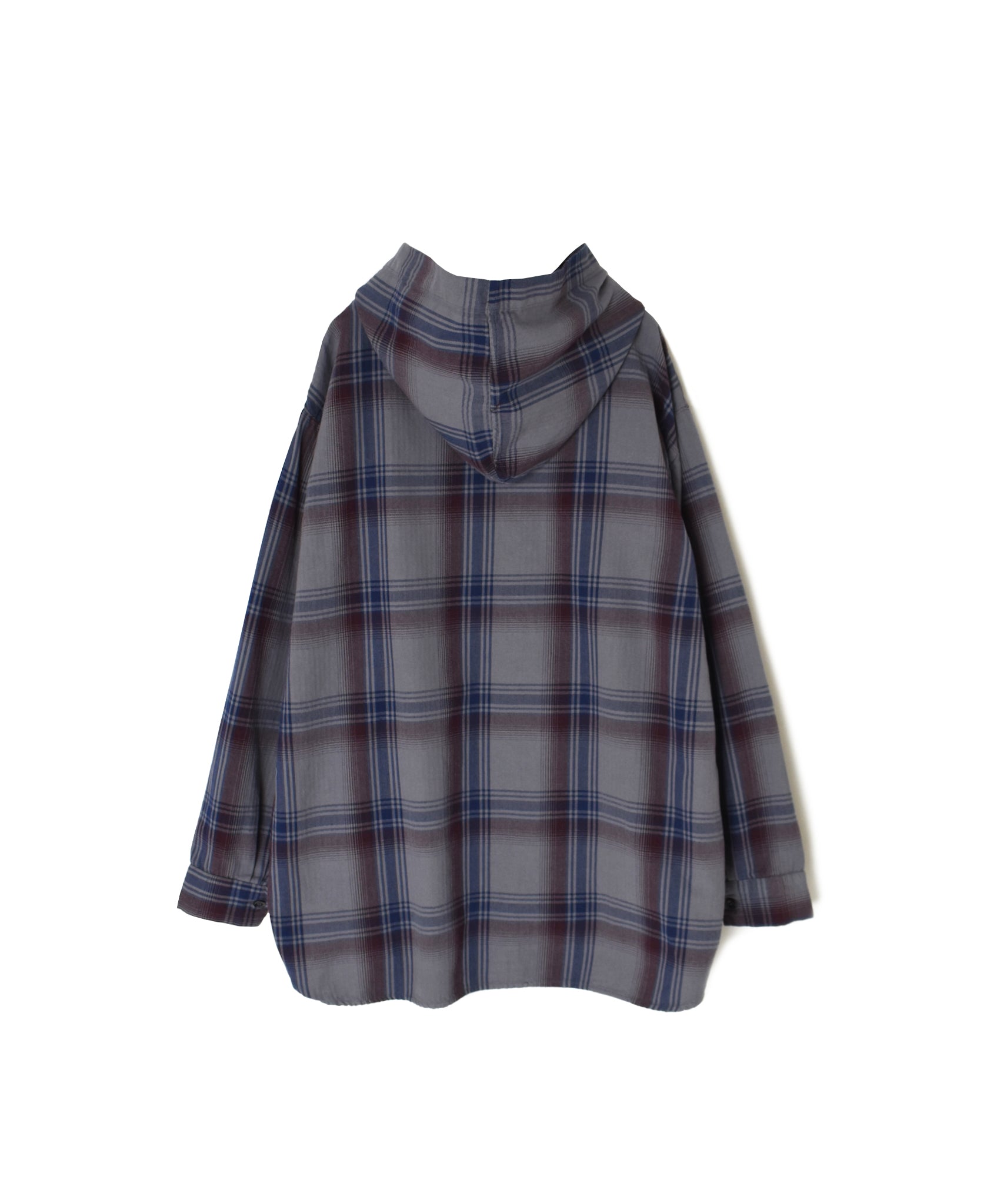 INHT2684CD COTTON CHECK OVERDYE HOODED PULLOVER SHIRT