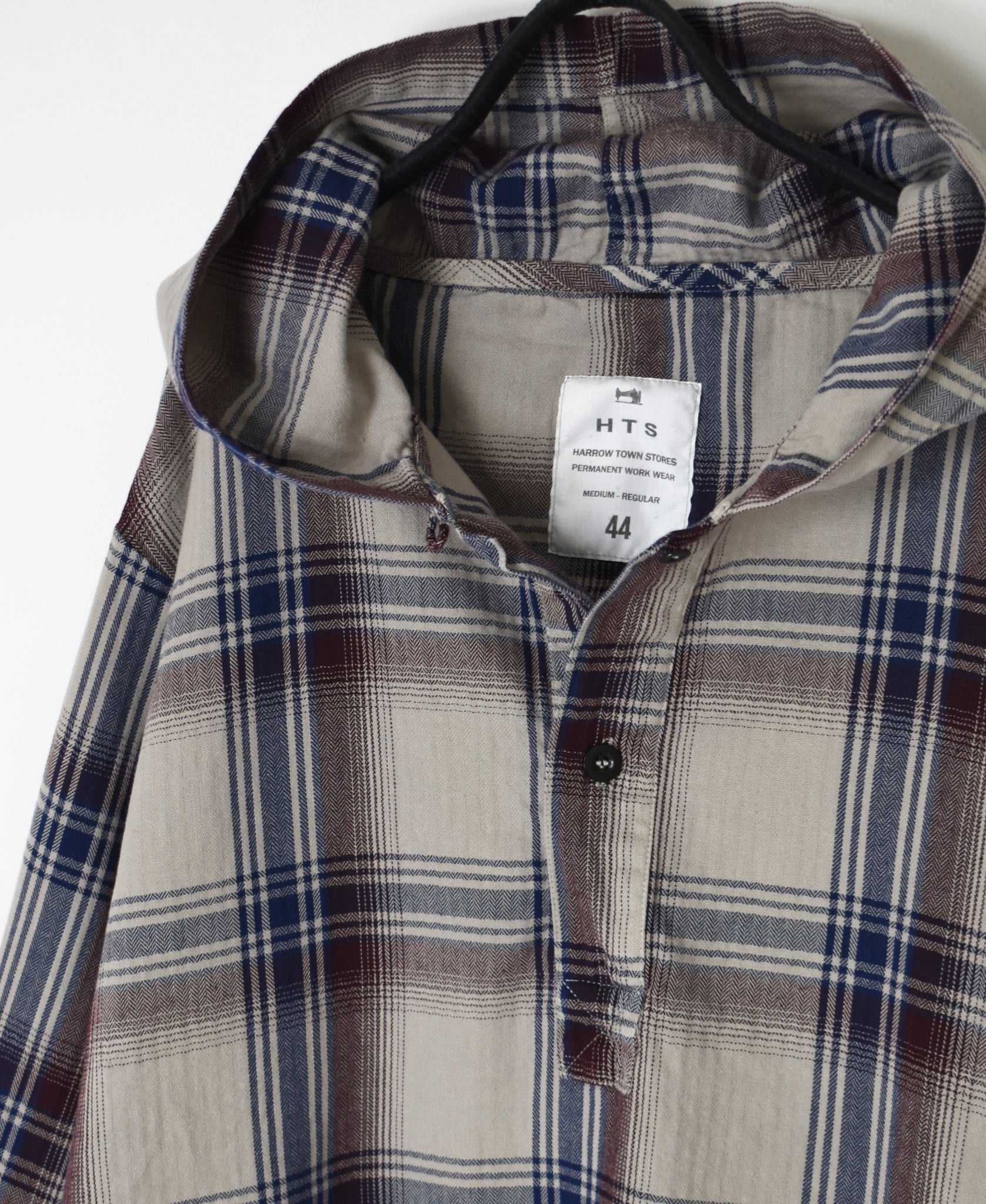 INHT2684CD COTTON CHECK OVERDYE HOODED PULLOVER SHIRT