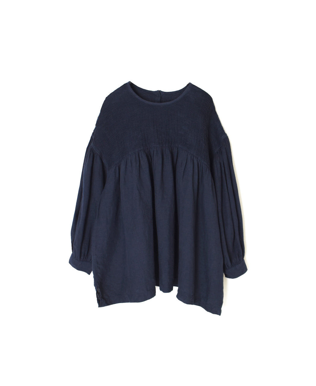 INMDS26003D 60s AUTOLOOM LINEN PLAIN OVERDYE BACK OPENING PULLOVER WITH MINI PINTUCK