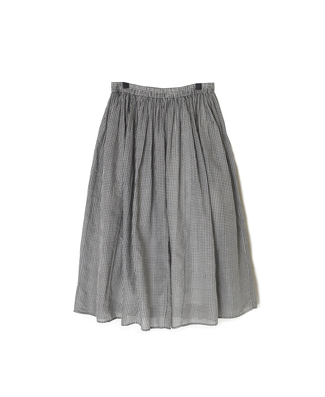INMDS26026 HANDWOVEN COTTON/SILK SMALL GINGHAM CHECK GATHERED SKIRT