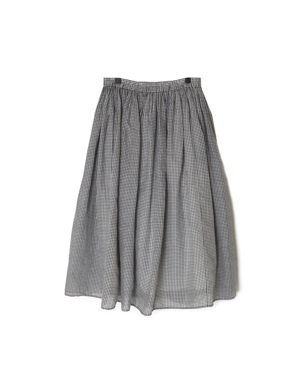 INMDS26026 HANDWOVEN COTTON/SILK SMALL GINGHAM CHECK GATHERED SKIRT
