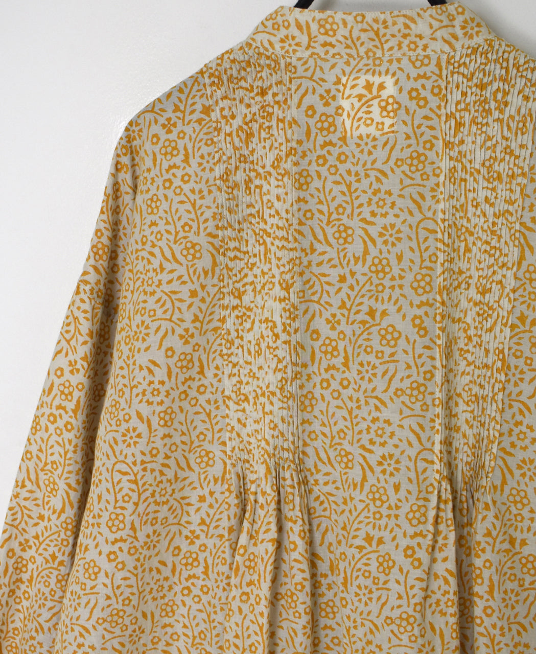 INMDS26102 80s COTTON FLOWER BLOCK PRINT BANDED COLLAR MINI PINTUCK TUNIC