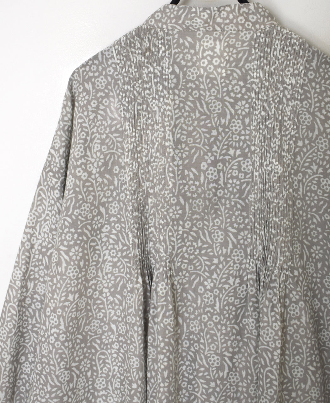 INMDS26102 80s COTTON FLOWER BLOCK PRINT BANDED COLLAR MINI PINTUCK TUNIC