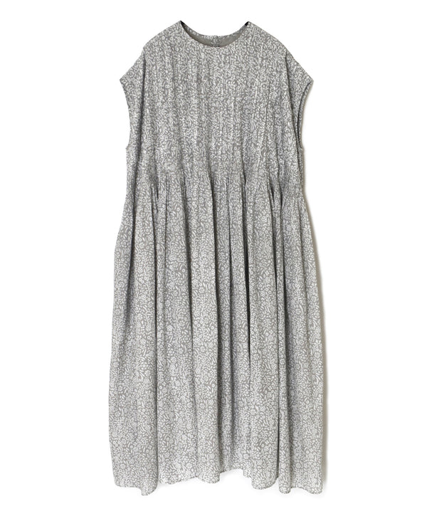 INMDS26104 80s COTTON FLOWER BLOCK PRINT FRENCH/SL DRESS WITH RANDOM PLEATS