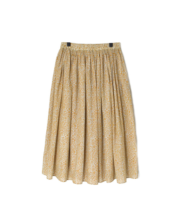 INMDS26105 80s COTTON FLOWER BLOCK PRINT GATHERED SKIRT