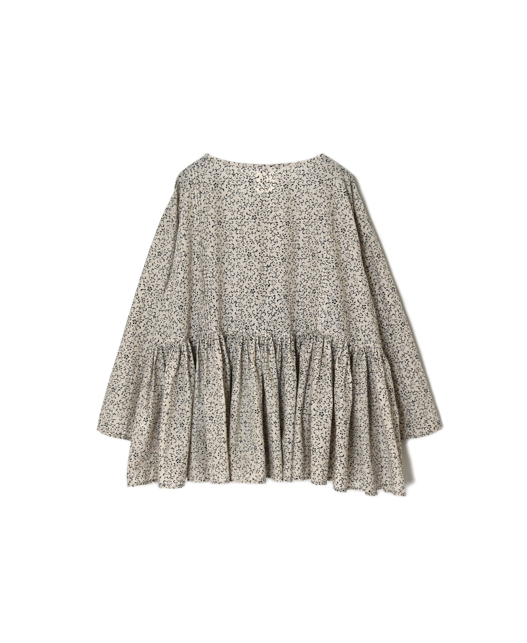 INMDS26121 POWER LOOM COTTON VOILE ARABESQUE HAND SCREEN PRINT RAJASTHAN TUCK GATHERED 3/4SL PULLOVER