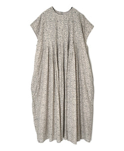 INMDS26122 POWER LOOM COTTON VOILE ARABESQUE HAND SCREEN PRINT INVERTED PLEAT FRENCH/SL DRESS