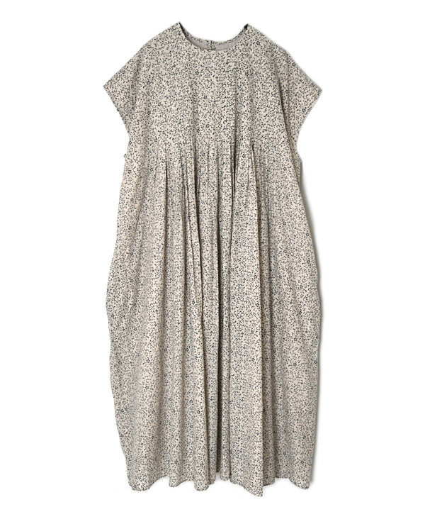 INMDS26122 POWER LOOM COTTON VOILE ARABESQUE HAND SCREEN PRINT INVERTED PLEAT FRENCH/SL DRESS