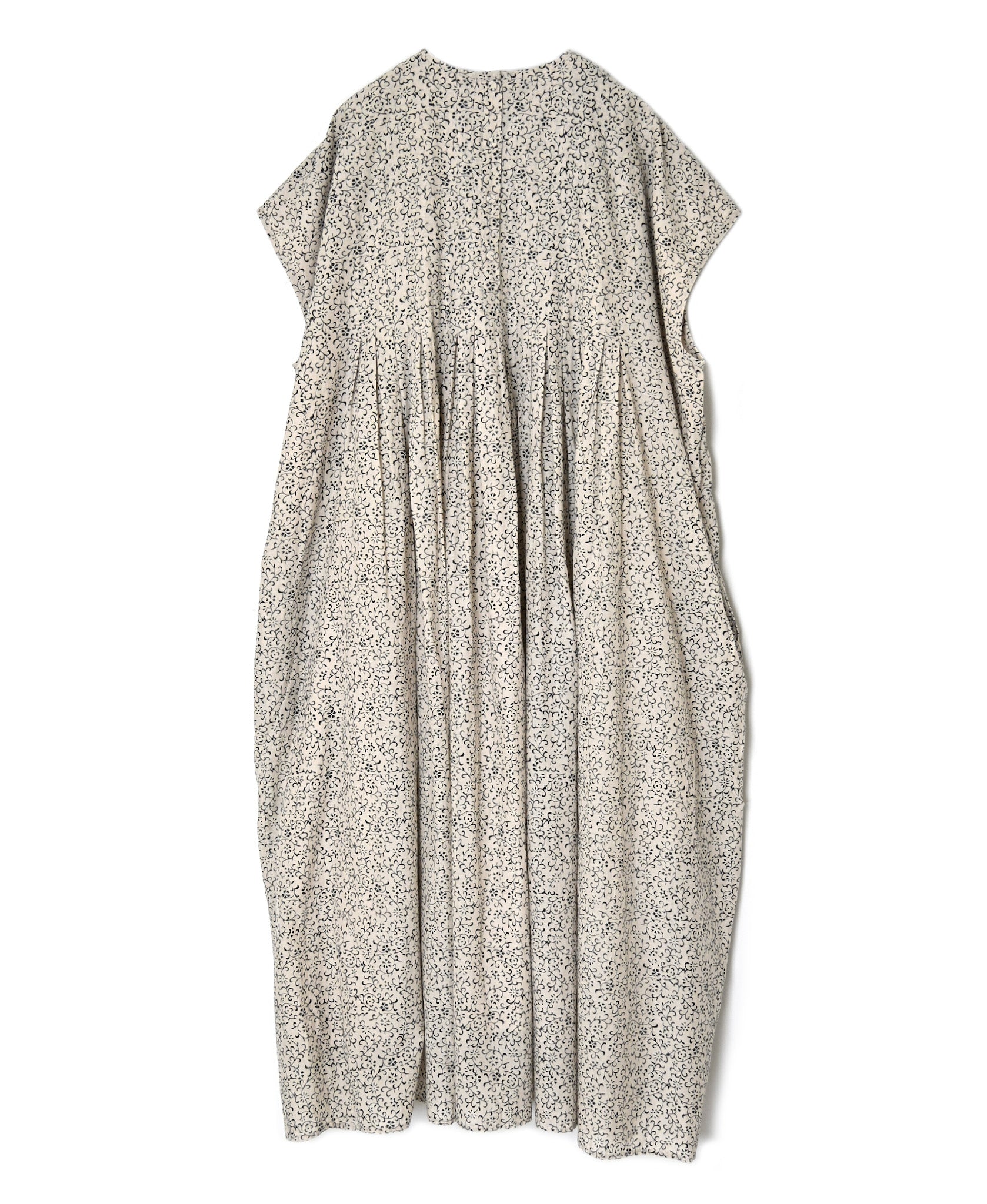 INMDS26122 POWER LOOM COTTON VOILE ARABESQUE HAND SCREEN PRINT INVERTED PLEAT FRENCH/SL DRESS