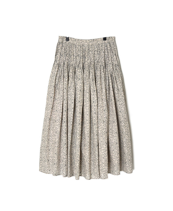 INMDS26123 POWER LOOM COTTON VOILE ARABESQUE HAND SCREEN PRINT FLARED SKIRT WITH PINTUCK