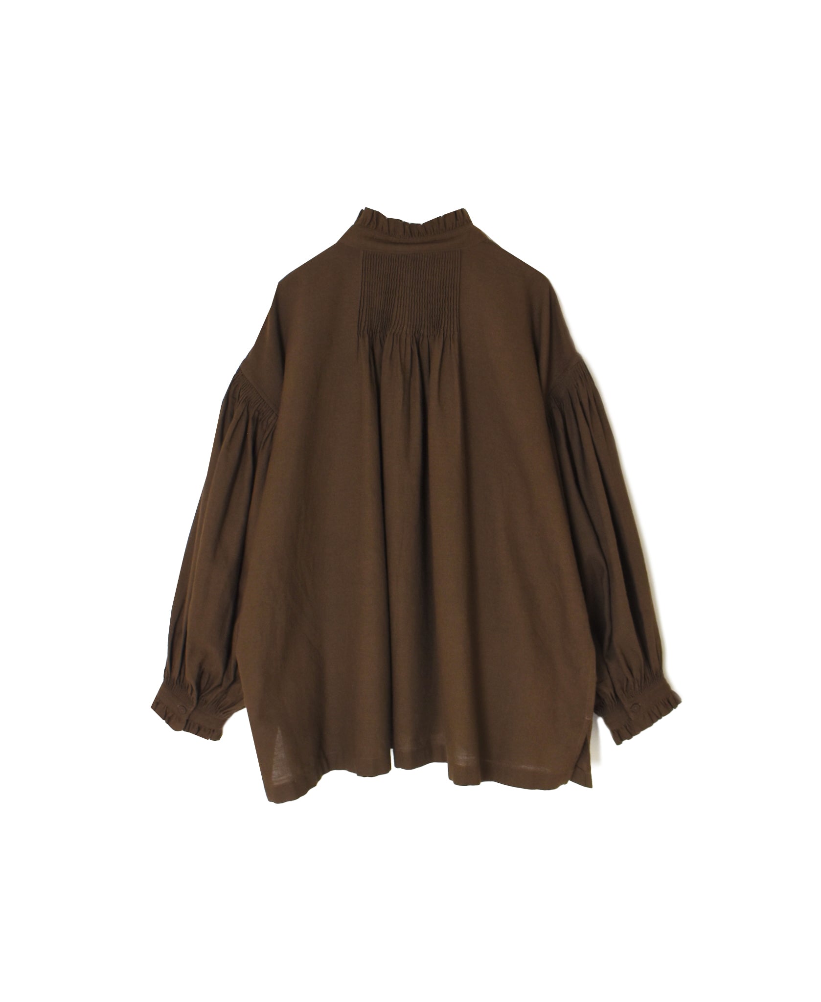 INMDS26702 TWILL COTTON KHADI PLAIN FRILL COLLAR SHIRTS WITH MINI PINTUCK